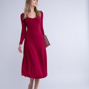 Rachel Parcell Long Sleeve A-Line Midi Sweater Dress Medium in Red Rumba